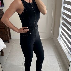 Guess Black Jean Jumpsuit with Silver Stud Accents